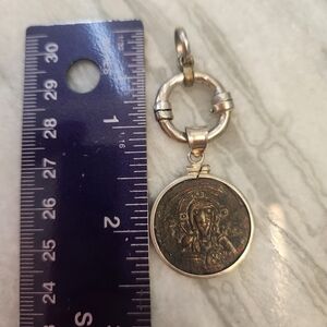 Byzantine Coin Necklace Pendant, Sterling Silver 925 With Gold Accents